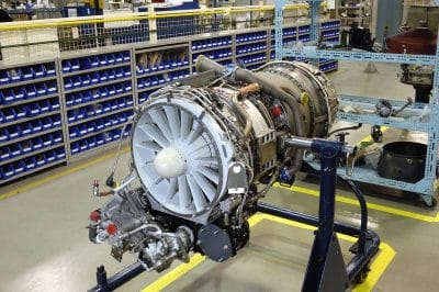 Gas turbine engine on a stand for overhaul